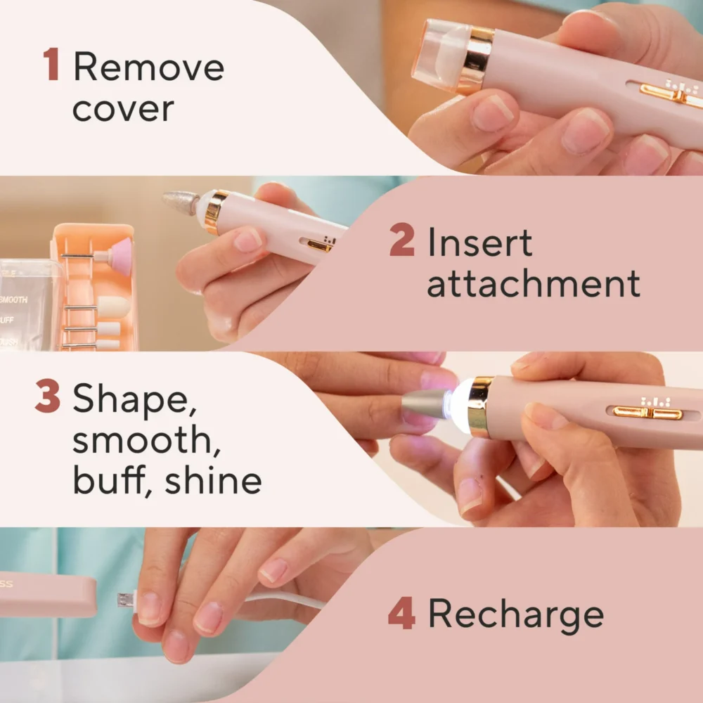 Salon Nails Rechargeable Mani Device with 6 Attachments, Pink - Image 2